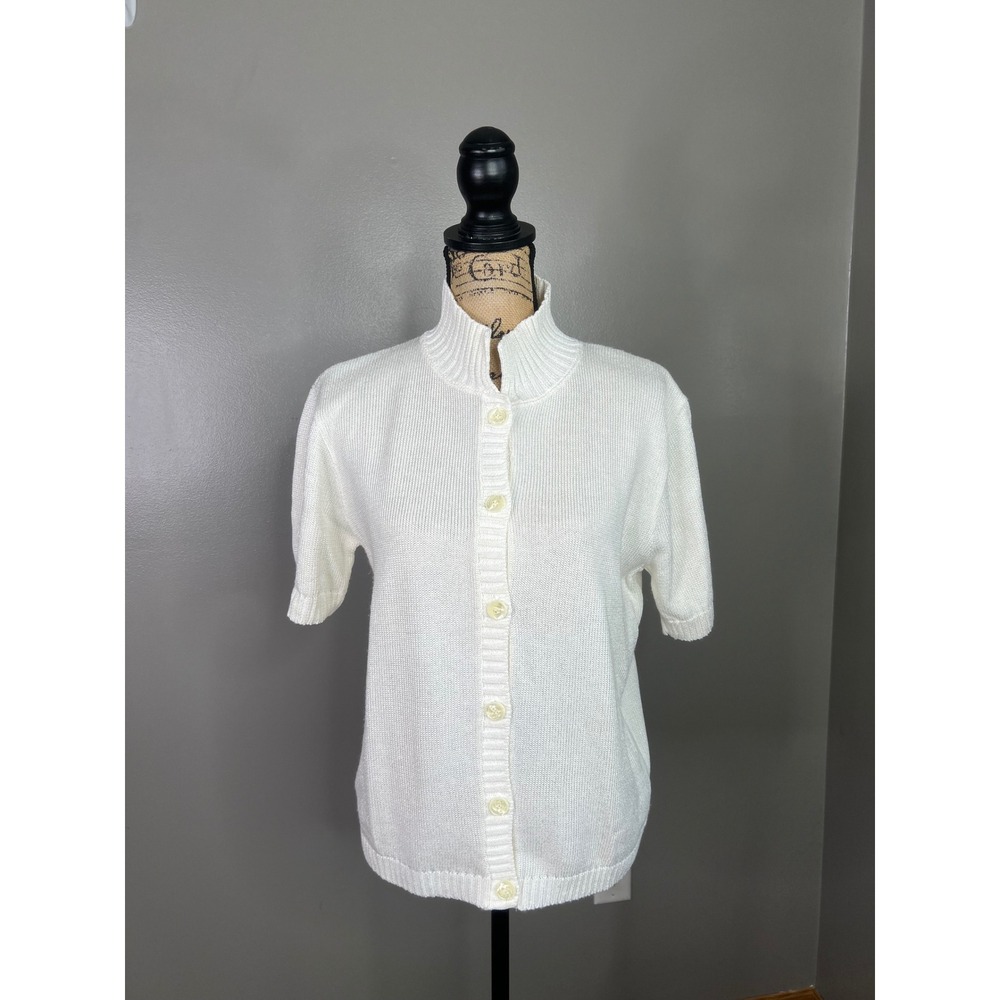 Vintage white cream button up cardigan sweater oversize‎ medium twee grannycore
